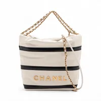 シャネル シャネル22ミニ シャイニーカーフスキン チェーンショルダーバッグ ホワイトxブラック ゴールド金具 ランダムプレート AS3980