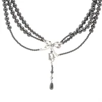 ディオール Diorロゴ ネックレス GP×ラインストーン×フェイクパール シルバー