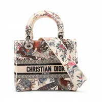 クリスチャンディオール レディディーライト ミディアム キャンバス 2WAYハンドバッグ ホワイト