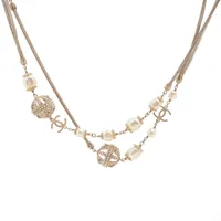 シャネル ココマーク B16A ネックレス GP×ラインストーン×フェイクパール ゴールド