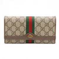 グッチ GGスプリーム 546592 PVC×レザー チェーンウォレット ベージュ