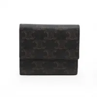 セリーヌ トリオンフ スモールトリフォールドウォレット PVC×レザー コンパクトウォレット ブラック×ダークブラウン