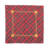 シャネル ココマーク スカーフ シルク×カシミヤ レッド フリンジ タータンチェック