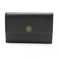 シャネル ココボタン レザー カードケース ブラック ゴールド金具 10番台