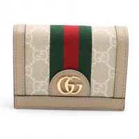 グッチ オフィディア GGスプリーム 523155 PVC×レザー コンパクトウォレット ベージュ