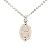 エルメス ペンダント ミニマイヨン PM ネックレス メタル シルバー×アイボリー