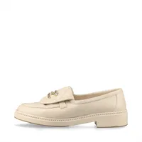 シャネル ココマーク レザー ローファー 36 1/2C レディース ベージュ G45474 マトラッセ 袋付 内側変色 ひび割れ リフト補修有