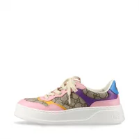 グッチ インターロッキングG PVC×レザー スニーカー 38 レディース ベージュ×ピンク 726850 アッパー剝がれ シワ スレ有