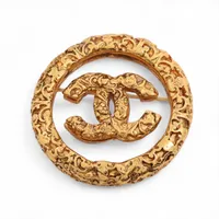 シャネル ココマーク 93A ブローチ GP ゴールド 唐草模様
