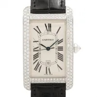 カルティエ タンクアメリカンLM WB710004 WG WG×革 AT シルバー文字盤