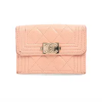 シャネル ボーイシャネル キャビアスキン コンパクトウォレット ピンク ゴールド金具 29番台