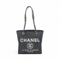 シャネル ドーヴィルPM デニム チェーントートバッグ ネイビー