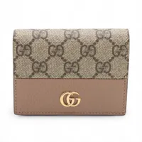 グッチ GGスプリーム 658610 PVC×レザー コンパクトウォレット ベージュ