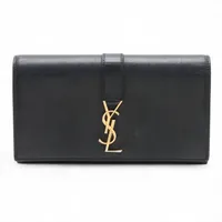 サンローランパリ YSLライン ラージフラップ GNC414567 レザー ロングウォレット ブラック