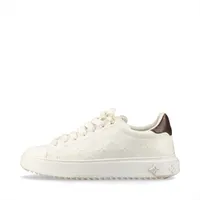 ヴィトン タイムアウトライン 22年 レザー スニーカー 38 1/2 レディース ホワイト×ブラウン DD0242 モノグラム 袋付