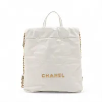 シャネル シャネル22 バックパック シャイニーカーフスキン チェーンリュック ホワイト ゴールド金具 ランダムプレート AS3859