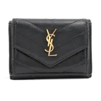 サンローランパリ Vステッチ YSLロゴ TGN602791 レザー コンパクトウォレット ブラック