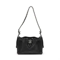 シャネル シャネル25 ミニ キャビアスキン チェーンショルダーバッグ ブラック ガンメタリック金具 ランダムプレート AS5631