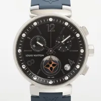 ヴィトン タンブール ムーンスター Q8D11 SS SS×ラバー QZ ブラック文字盤