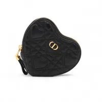 ディオール レディディオール カナージュ ハート レザー コインケース ブラック×ゴールド 付属チェーンストラップ付き