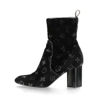 ヴィトン シルエットライン 22年 ベルベット×レザー ショートブーツ 36 1/2 レディース ブラック BR0252 モノグラム 袋付