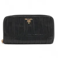 プラダ 1ML506 レザー ラウンドジップウォレット ブラック