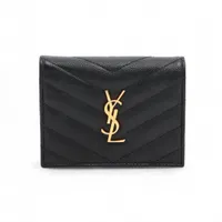 サンローランパリ Vステッチ YSLロゴ 668290 レザー コンパクトウォレット ブラック