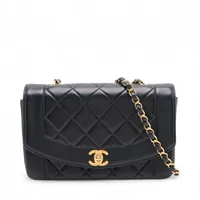 シャネル マトラッセ ラムスキン シングルフラップ シングルチェーンバッグ ダイアナフラップ ネイビー ゴールド金具 2番台