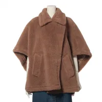 マックスマーラ テディベア キャメル×シルク ジャケット UNICA レディース ブラウン  TEBE ボア ケープ ポンチョ ツレあり