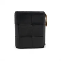 ボッテガヴェネタ マキシイントレチャート カセット レザー コンパクトウォレット ブラック