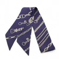 エルメス ツイリー CHAINES GOURMETTES スカーフ シルク ネイビー×シルバー