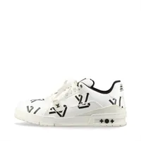 ヴィトン LVトレイナーライン 22年 レザー スニーカー 8.5 メンズ ブラック×ホワイト LD0262 LVロゴ総柄 箱 保存袋あり