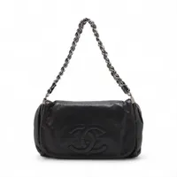 シャネル ココマーク ラムスキン チェーンショルダーバッグ トリプルチェーン ブラック シルバー金具 11番台