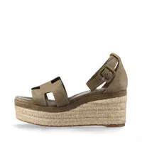 エルメス エルダ スエード ウェッジソールサンダル 37 レディース カーキ ストラップ エスパドリーユ