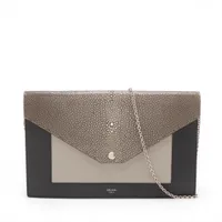 セリーヌ イブニング レザーxガルーシャ チェーンショルダーバッグ ブラックxグレー