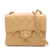 シャネル ミニマトラッセ17 キャビアスキン シングルフラップ シングルチェーンバッグ ベージュ ゴールド金具 9番台 A01115