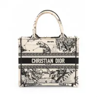 クリスチャンディオール ゾディアック ブックトート スモール キャンバス ハンドバッグ ホワイトxブラック