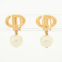 ディオール CD Navy CDネイビー イヤリング(両耳用) GP×フェイクパール ゴールド