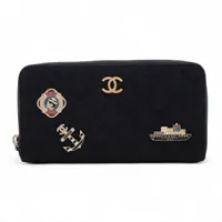 シャネル マトラッセ ウール ラウンドジップウォレット ネイビー ゴールド金具 26番台