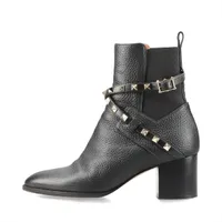 ヴァレンティノガラヴァーニ ロックスタッズ レザー×ファブリック サイドゴアブーツ 37 レディース ブラック