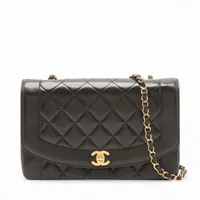 シャネル マトラッセ ラムスキン シングルフラップ シングルチェーンバッグ ダイアナフラップ ブラック ゴールド金具 2番台 A01165