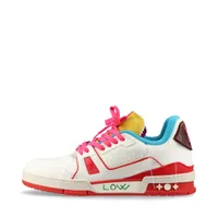 ヴィトン LVトレイナーライン 21年 レザー スニーカー 7 メンズ レッド×ホワイト MS0251 アップサイクリング 箱有 保存袋付 チャーム付