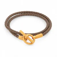 エルメス グレナン ドゥブルトゥール ブレスレット GP×革 エトゥープ×ゴールド