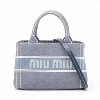 ミュウミュウ キャンバス 2WAYハンドバッグ ブルー
