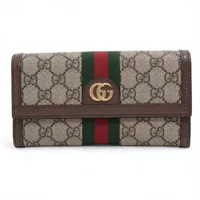グッチ GGマーモント オフィディア 523153 PVC×レザー ロングウォレット ブラウン