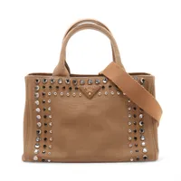 プラダ ビジューカナパ キャンバス 2WAYハンドバッグ ブラウン B2439O