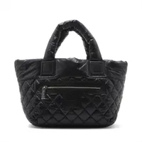 シャネル コココクーン ナイロンxレザー ハンドバッグ ブラック シルバー金具 18番台