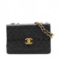 シャネル デカマトラッセ34 マキシ ラムスキン シングルフラップ ダブルチェーンバッグ ブラック ゴールド金具 2番台 A01094