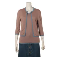 エルメス カシミヤ アンサンブル SM レディース ベージュ×ブルー  sw211 sw206 毛玉毛羽立ち有