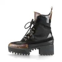 ヴィトン ローリエートライン 17年 PVC×スエード ショートブーツ 35 レディース ブラック×ブラウン モノグラム MA0177 シワ有